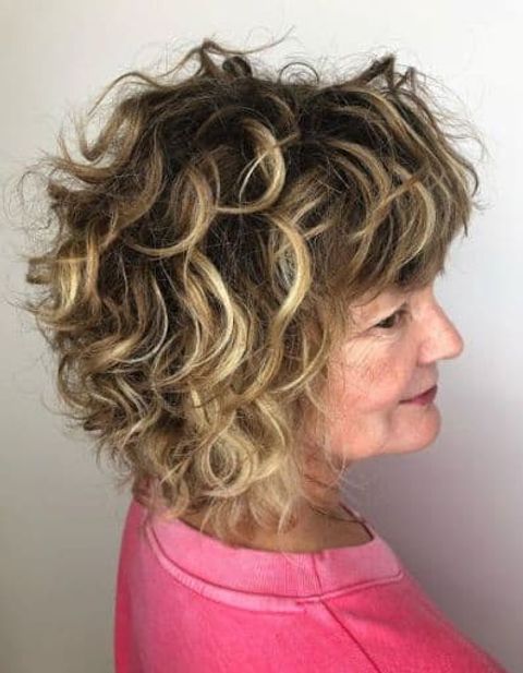 Balayage curly mid-length hair with bangs 2021-2022