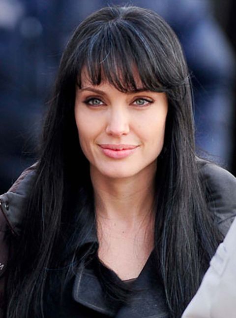 Angelina jolie straight long hairstyle with bangs 2021-2022