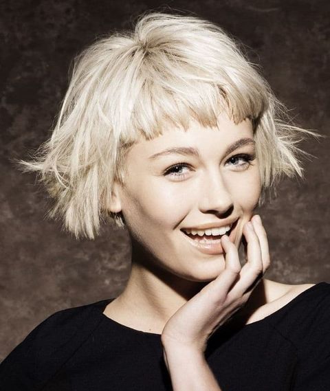 Blunt short bob haircut with short bangs 2021-2022