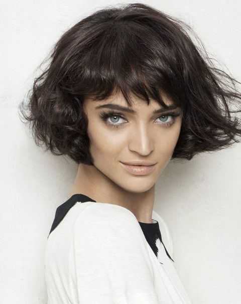 Wavy short bob haircut with bangs for triange face 2021-2022