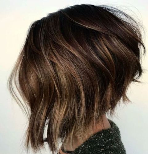 Brown balayage layered short bob 2021-2022