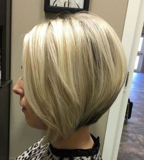 Honey blonde short inverted bob cut 2021-2022