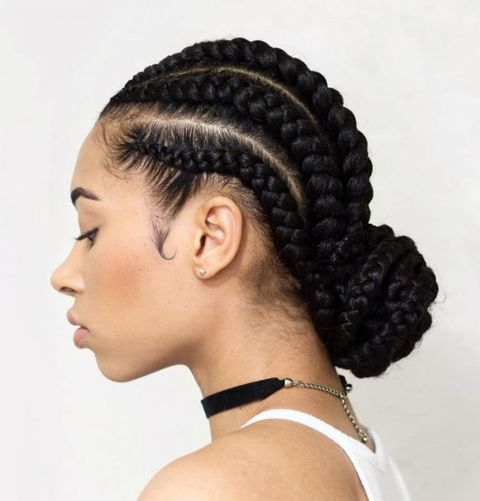 Macro cornrow low bun braids 2021-2022