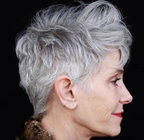Messy short grey hair for older women over 60 in 2021-2022