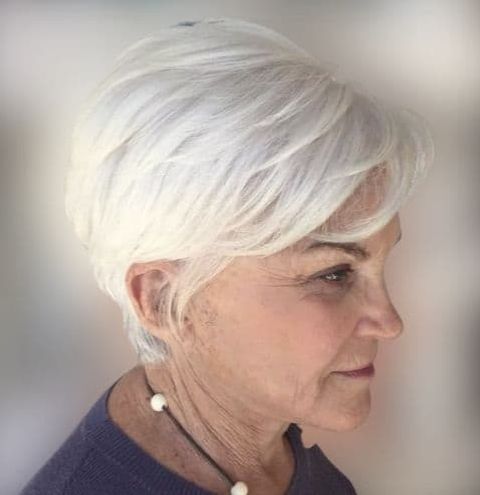 Layered grey short haircut for older women over 60
