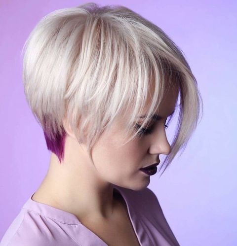 Asymmetrical short bob with long bags