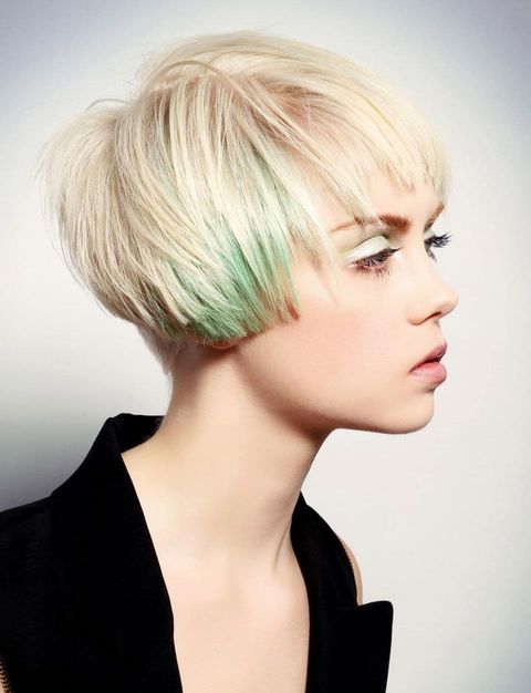 Blunt short bob with green ombre