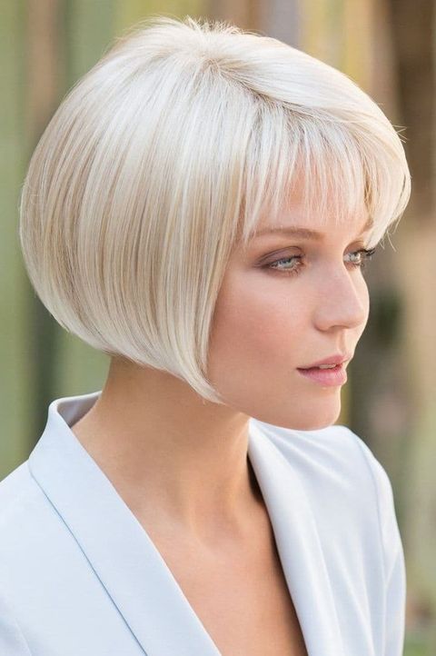 Light blonde bob with short bangs