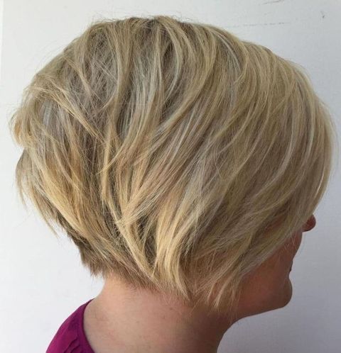 Blonde color layered short bob