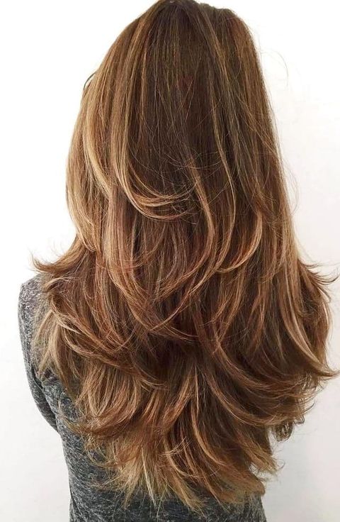 Brown balayage layered long hair