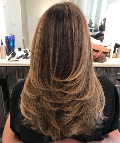 Brown balayage layered long hair