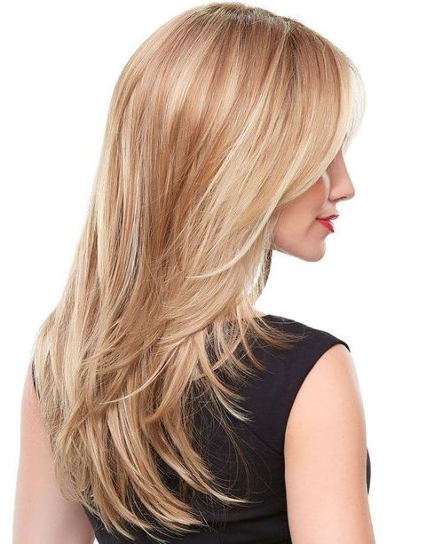 Highlight blonde color layered long hair