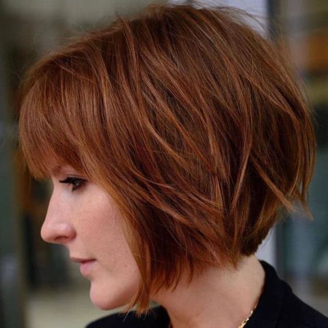 Brown layered bob with bangs