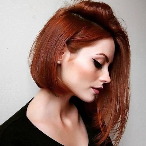 Asymmetrical long bob with red colors