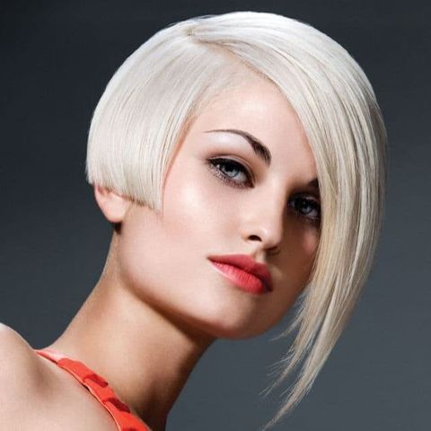 Blonde color asymmetrical short bob