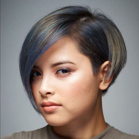 Blue balayage short bob with bangs