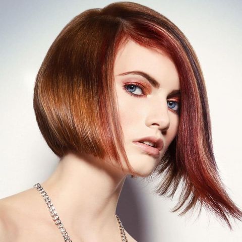 Highlights bob hair with asymmetrical cut