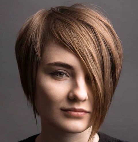 Layered asymmetrical short bob