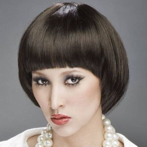 Bowl short hair with bangs for long faces