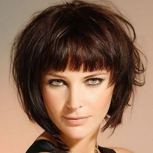 Textured short bob hair with bangs