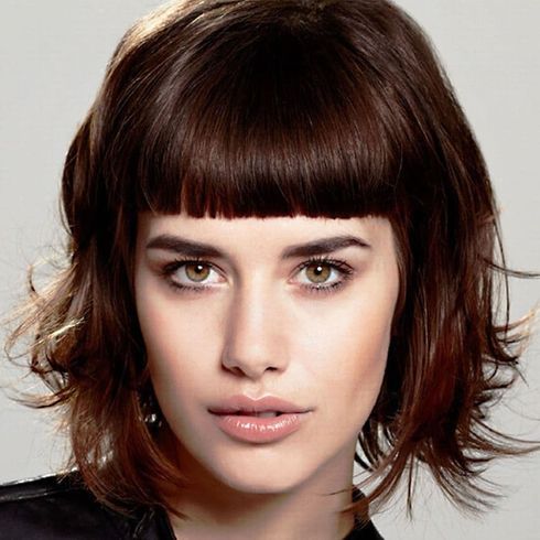 Wavy long bob hair style with bangs