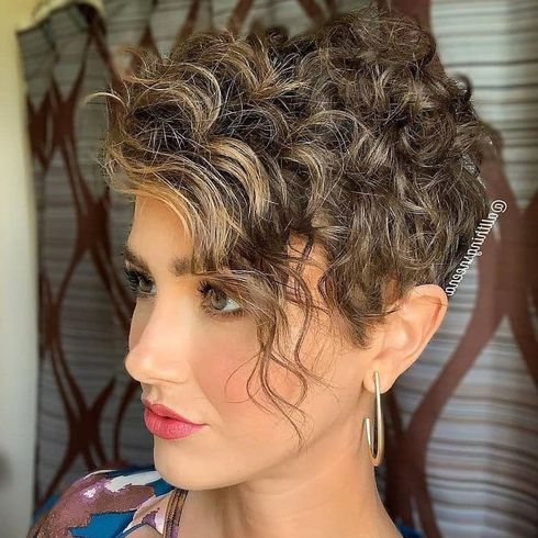 Balayage curly short pixie style