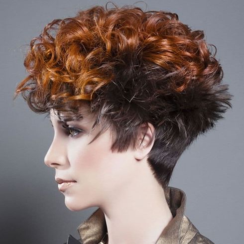 Brown ombre curly short pixie hair