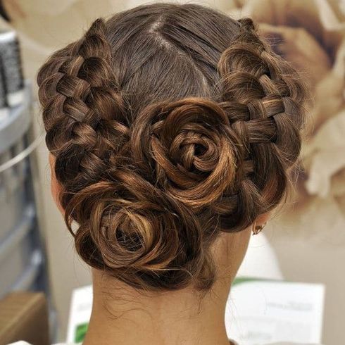 Braids bun hair with flowers 2022