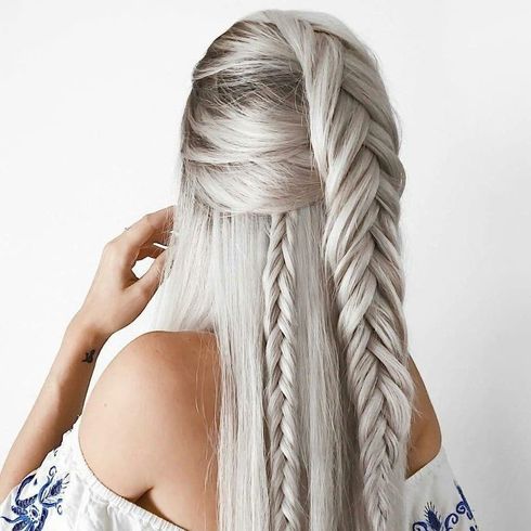 Grey long braids hair 2022