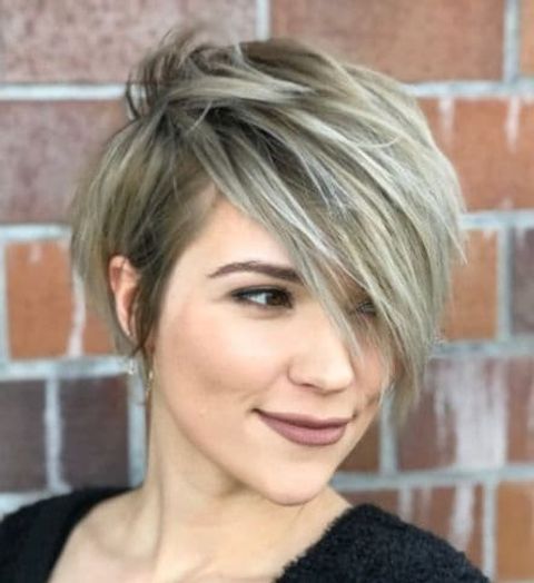 Layered pixie with bangs for women with diamond face