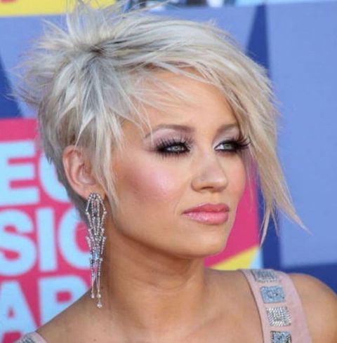 Platinum short asymmetrical cut with bangs 2021-2022