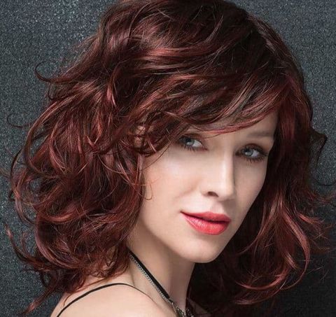 Chestnut balayage curly mid-length hair 2021-2022