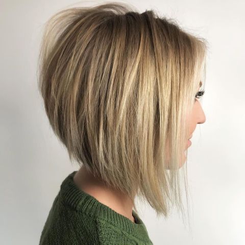 Angled layered lob haircut