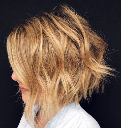 Wavy layered long bob hair