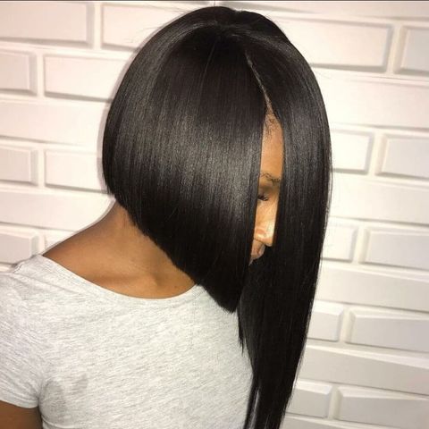 Blunt long bob with asymmetrical