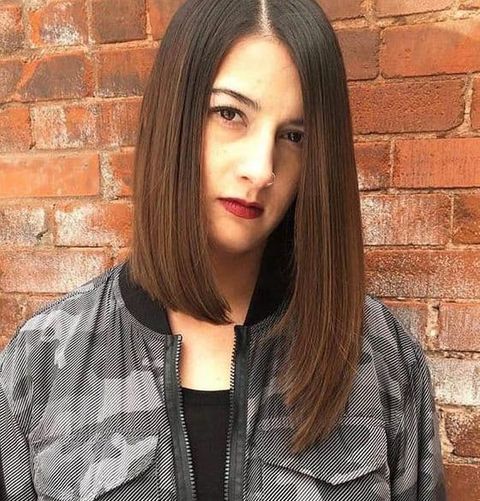 Medium length asymmetrical bob