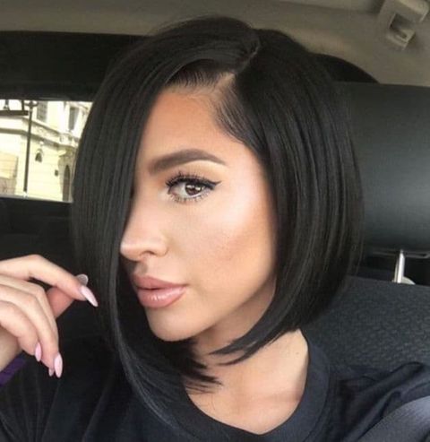 Side parted long bob for triangle face