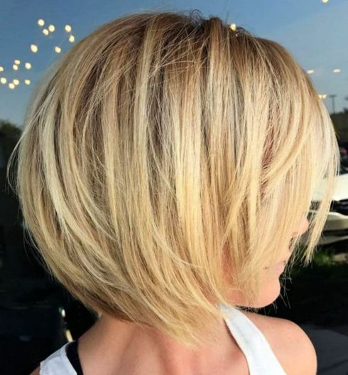 Blonde color layered bob haircut