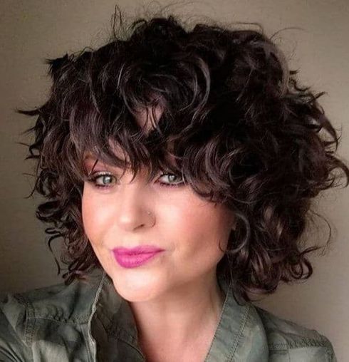Wavy short hair with bangs for women