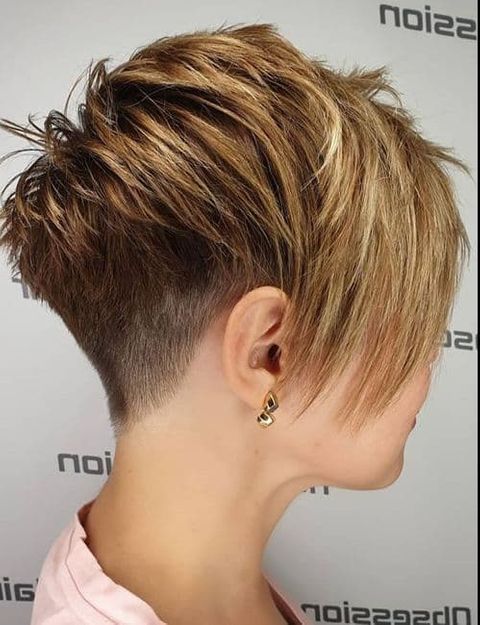 Brown balayage undercut pixie cut with long fringe 2020 - 2021