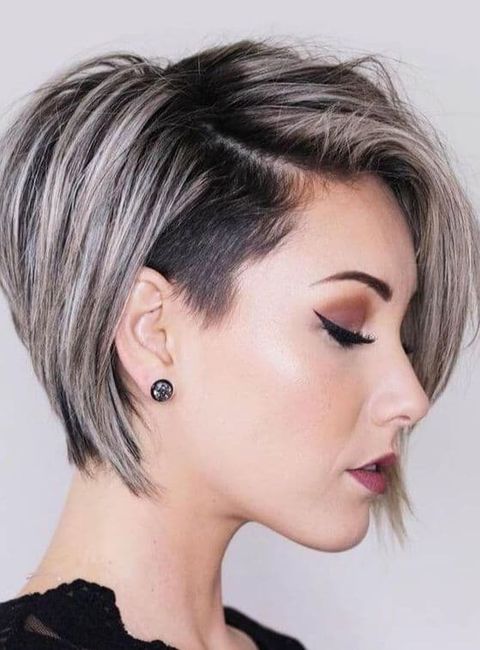 Platinum ombre hair color short bob undercut 2020