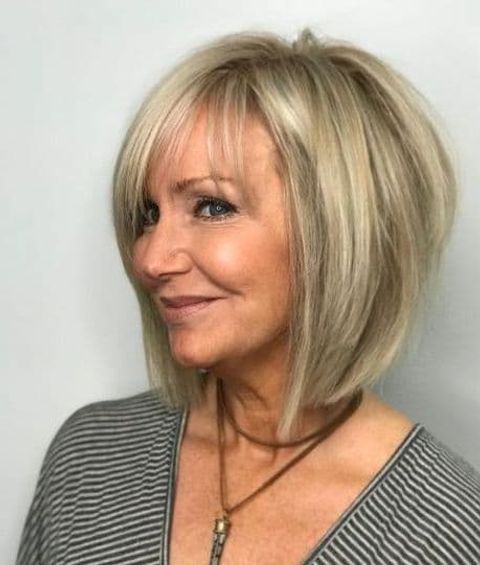 Asymmetrical bob haircut for older women over 60 in 2020