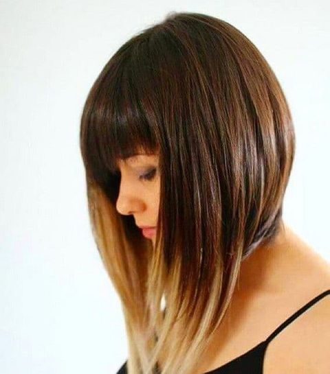 Asymmetrical long bob hair with bangs