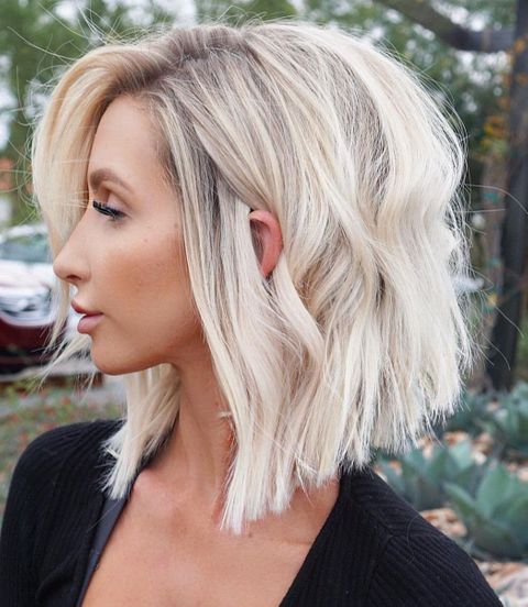 Blonde blunt long bob cut