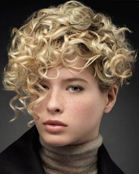 Pixie curly hair with long bangs 2021-2022