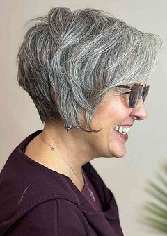 Grey pixie cut for older women over 50
