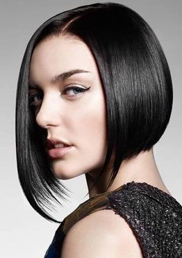 Asymmetrical short bob haircut straight hair