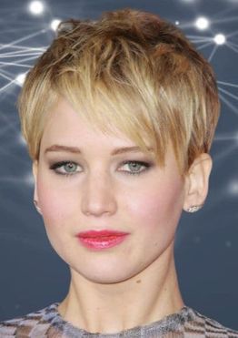 Jennifer lawrence layered short pixie haircut brown balayage