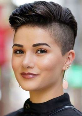 Side undercut short hair style for women with round face
